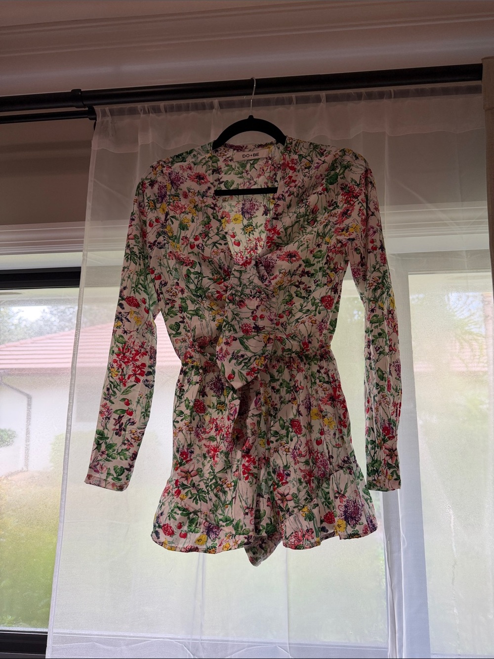 DO+BE White Floral Wrap Romper with Pink, Green & Yellow Print